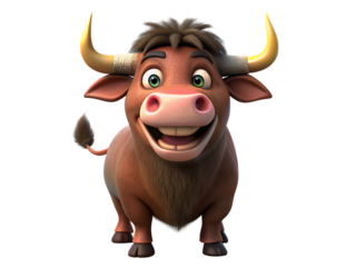 3d bull cow buffalo cartoon character