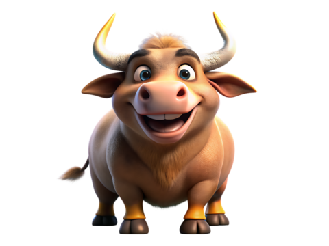 3d bull cow buffalo cartoon character - Powered by Adobe