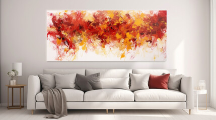 Vibrant brushstrokes of crimson and gold on a pure white canvas, creating a dynamic visual contrast.