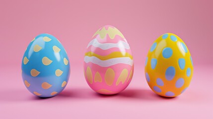 Fototapeta na wymiar Embroidered Easter eggs on pink background isolated in 3D.