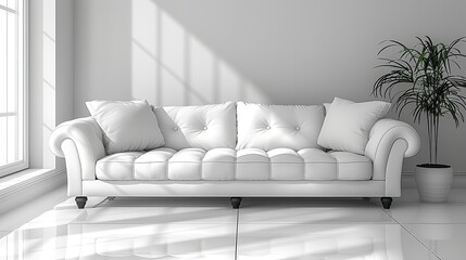 Contemporary sofa, white living room, and blank wall. Generative Ai