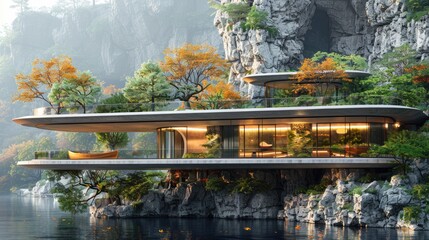 Serenity in Nature: Futuristic Cliffside House Harmonizes with Surroundings