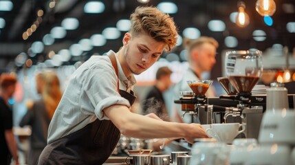 Barista Competitors Showcasing Coffee Making Prowess at Championship Event