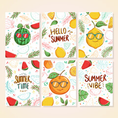 set of summer banner with fruit illustration