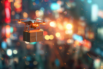 A drone is carrying out deliveries of goods and services using drones
