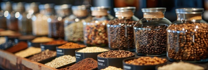 Diverse Coffee Bean Blends Showcased in an Artisanal Display for Unique Tastes and Flavors