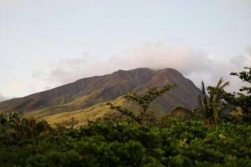 Green mountains on the westside of Maui, Hawaii at dusk