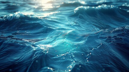 Sunlit Ocean Waves on Catalina Island with Blue and Green Hues