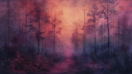 Aura of a Pastel Forest, Mystical Serenity Among the Trees - obrazy, fototapety, plakaty