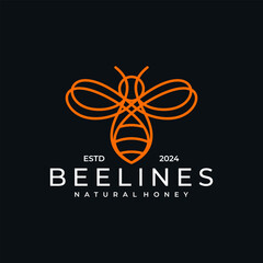 Abstract bee logo with continuous line style vector icon illustration design