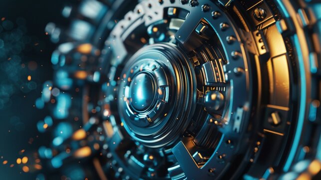 Closeup of a secure, encrypted digital vault safeguarding classified information