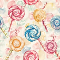 Watercolor ribbon candy, seamless pattern, sweet light colors . Seamless Pattern, Fabric Pattern,  Tumbler Wrap, Mug Wrap.