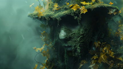 Mystic Forest Spirit with Autumn Leaves, Enigmatic Presence in Ethereal Woods