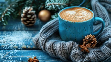 Obraz na płótnie Canvas Cozy Winter Moment with Warm Mug and Festive Decor