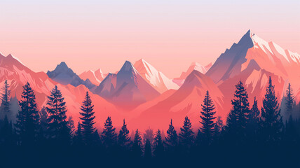 A mountain range in sunset vibes illustration  - obrazy, fototapety, plakaty