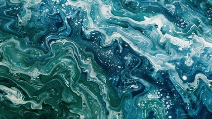 Marbling that feels like a lazy river float, blues and greens in gentle motion - obrazy, fototapety, plakaty