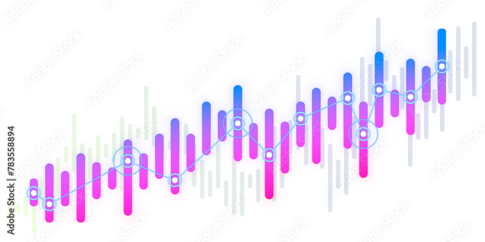 Poster abstract financial chart with uptrend line graph and bars on a white background representing market 