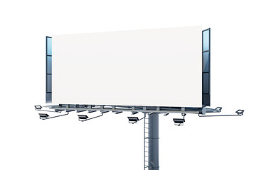 A blank billboard mockup with a large empty banner, isolated on a white background, concept of advertising space