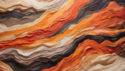 Multicolored layers evoking the fiery depths of volcanic eruptions.