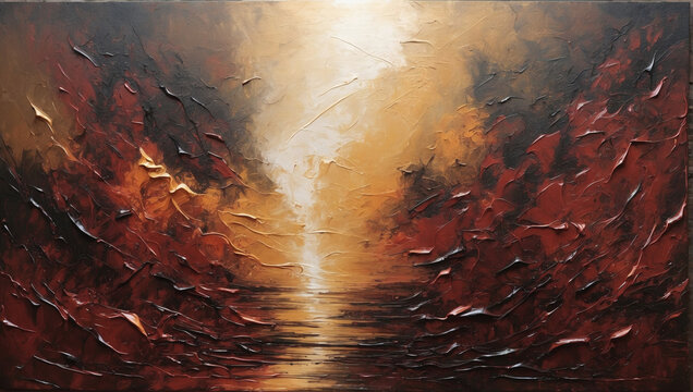 Moody abstract oil painting on canvas, with deep, rich tones evoking a sense of mystery.