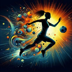 Dynamic Silhouette Wallpaper: Creative Female Soccer Player in Brazil Colors, Celebrating the FIFA Women's World Cup