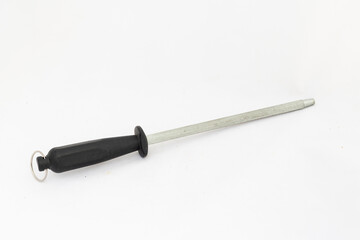 Knife sharpening rod with plastic handle and hanging ring