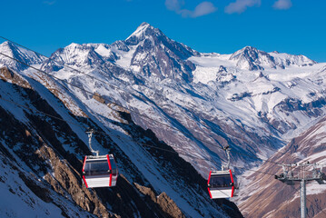 Cable car between the ski resorts of Kobi and Gudauri in Georgia. Caucasus Mountains