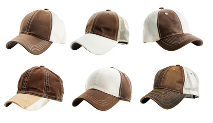 Baseball caps collection isolated on transparent background.