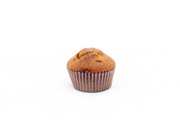 A single cupcake on white isolated background with copy space.