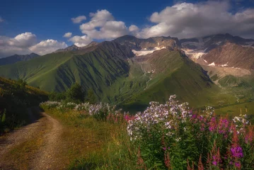 Fotobehang beautiful summer View of the Caucasus mountain range in Racha, Georgia © soso