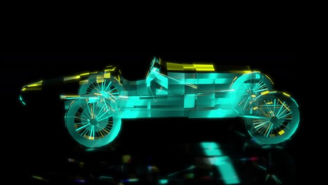 Rendering 3D animation, VISUAL EFFECTS Duesenberg GP Racing Car Model on a black background