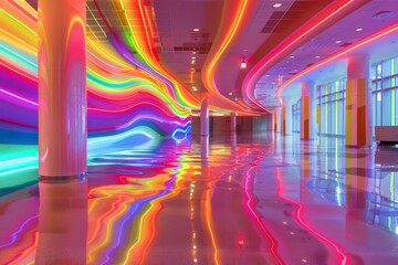 Contemporary Art Installation with Neon Light Waves