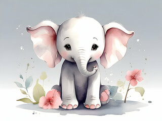 Very cute nursery stylized watercolour clip art, cute simple little elephant,cute very simple...