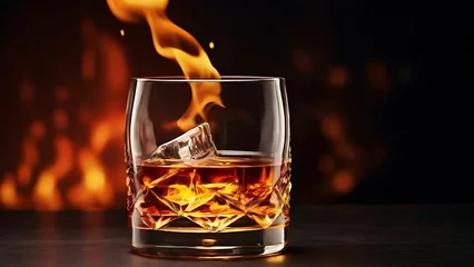 Fotobehang Whiskey on the glass with fire © MARS