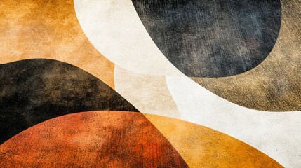 A painting of abstract shapes and colors on a wall