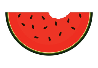 A Slice of Ripe Watermelon Fruit with a Bite Isolated on White