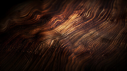 Macro shot of dark walnut wood texture, showcasing deep, rich tones and complex grain details. - Powered by Adobe