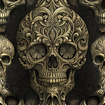 seamless wallpaper with skulls Pattern Ornament Style