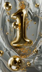Abstract Golden Number Four Bubbles Artwork - obrazy, fototapety, plakaty