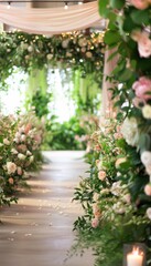 Fototapeta na wymiar Enchanted Wedding Aisle with Floral Decor