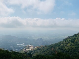 Kotappakonda, India. hill top view with fog early in the morning