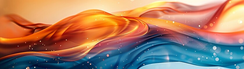 Artistic abstract background featuring a smooth flow between the warmth of orange and the coolness of blue.