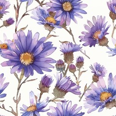 Small blooming asters, seamless pattern, light watercolor elegance. Seamless Pattern, Fabric Pattern,  Tumbler Wrap, Mug Wrap.