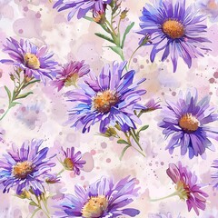 Small blooming asters, seamless pattern, light watercolor elegance . Seamless Pattern, Fabric Pattern,  Tumbler Wrap, Mug Wrap.