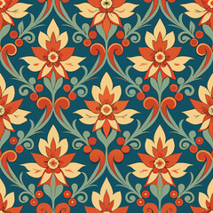 Seamless pattern with decorative flowers in retro style. Vector illustration.