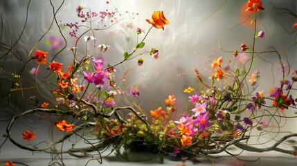 A visual feast for the eyes this podium image showcases a burst of vibrant colors and textures as vines and flowers intertwine in . . - obrazy, fototapety, plakaty