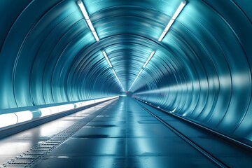 Dark Turquoise Metro Tunnel: Flattened Perspective with Illuminating 
