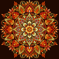 Circle lace ornament, round ornamental geometric doily pattern, vector illustration