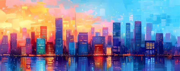 Möbelaufkleber Aquarellmalerei Wolkenkratzer  Vibrant cityscapes with futuristic skylines. aquarelle