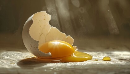 Cracked Egg on a Minimalist Background - obrazy, fototapety, plakaty